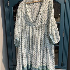 Daughters of India White dress with Blue and Green Floral Print